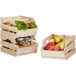 Cagette en bois empilable bote rangement nature lot de 3 caisses hxlxp: 20 x 27, 5 x 38 cm, nature - ...