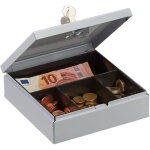 Caisse  monnaie, verrouillable, avec monnayeur, bote mtallique avec 2 cls, billets, l x p : 17x17 ...