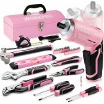 Caisse � outils complete rose 73 pi�ces avec tournevis sans fil 3, 7 v, bo�te � outils complete avec ...