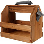 Caisse vintage en bois d�capsuleur - marron - 24x15x22 cm - capacit� 6 canettes - bois et m�tal