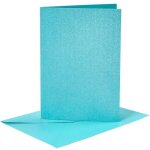 Cartes et enveloppes - bleu nacr� - 10, 5 x 15 cm - 8 pi�ces - papier cartonn� �pais