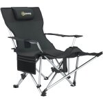 Chaise de camping pliante fauteuil de p�che avec repose - pied amovible, appui - t�te, porte - gobelet, ...
