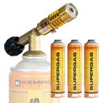 Chalumeau de soudure � gaz flamme + 3 cartouches de gaz 330gr kemper