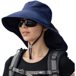 Chapeau de soleil femme � rabat cervical, large bordure anti - uv avec trou pour queue de cheval et jugulaire ...