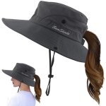 Chapeau de soleil � large bord pour femmes avec trou pour queue de cheval, protection uv, pliable, id�al ...