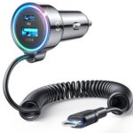 Chargeur allume - cigare usb - c 60 w pour iphone 16 pro max plus, pd et qc3. 0 avec c�ble spiral� type ...