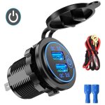 Chargeur voiture double usb qc3. 0 12v - 24v allume - cigare interrupteur tactile pour t�l�phone