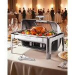 Chauffe - plat rectangulaire 3, 9 l, buffet chauffant avec couvercle rabattable visible, rechaud en acier ...