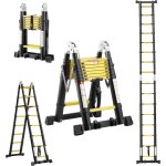 Chelle t�lescopique de 5 m (2, 5 + 2, 5) teeno echelle pliante 2 en 1, echelle t�lescopique en aluminium, ...