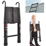 Chelle t�lescopique en aluminium 3, 8 m avec 2 crochets, �chelle coulissante antid�rapante, �chelle extensible ...