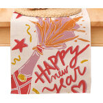 Chemin de table  joyeux r�veillon du nouvel an , �charpe en toile de jute noire et dor�e, pour salle ...