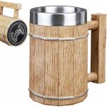 Chope � bi�re en tonneau de bois - tasse � cocktail � double paroi en acier inoxydable grande tasse viking ...