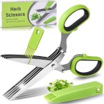 Ciseaux � herbes, ciseau de cuisine � 5 lames en acier inoxydable, ciseaux � �pices ciboulette avec couvercle ...