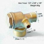 Clapet anti - retour de compresseur d'air, robinet en laiton 1 / 2  x 3 / 8  x 1 / 8   m�le avec raccord ...