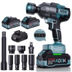 Cl� � chocs sans fil brushless, 1600nm boulonneuse a choc avec 2 batteries de 4, 0 ah, 6 vitesses 2600rpm ...