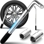 Cl� t�l�scopique pneus auto, poign�e gomme antiglisse, douilles 17 19 21 23 mm, acier chrom�, longueur ...