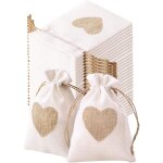 Coavas ? lot de 30 sachets en toile de jute 10x14 cm ? motif c?ur beige ? sacs cadeaux pour bonbons, ...