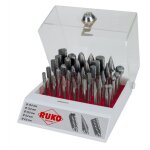 Coffret de 35 fraises en carbure ruko, queue de 6 mm, pr�sent� dans un coffret plastique.