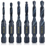 Coffret de 6 forets et tarauds combin�s, taraudage en tailles sae 6 - 32nc, 8 - 32nc, 10 - 32nc, 10 - ...