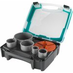 Coffret de tr�pans multi - lames - diam�tre 33. 43. 53. 68. 103 - profondeur de coupe 55 mm. foret centreur ...
