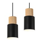 Comely - 2 pi�ces suspension vintage luminaire industrielle, e27 bois plafonnier r�tro, lampe suspendue ...