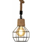 Comely - suspension luminaire industrielle lustre bois et corde hauteur r�glable lampe vintage noir e27 ...