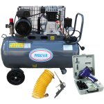 Prodair - compresseur 200 litres 4 cv 10 bars lubrifié courroie sur roues avec coffret clé à choc et ... Prodair - compresseur 200 litres 4 cv 10 bars lubrifié courroie sur roues avec coffret clé à choc et ...
