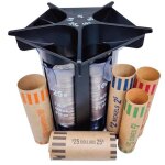 Compteur de pi�ces monnaie en tube trieur avec emballages et organisateur porte - monnaie