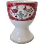 Coquetier blanc en c�ramique motif poules