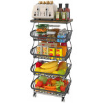 Corbeille � fruits 4 niveaux avec plateau en bois, panier de rangement multifonctionnel, panier � l�gumes ...