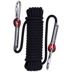 Corde d'escalade corde de scurit 10mm avec 2 mousquetons pour alpinisme sauvetage - 20m noir