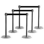 6 poteaux de guidage guide file avec 3 sangles rtractable 2 m en acier inoxydable pour aroport, thtres, ...