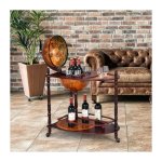 Costway - bar globe terrestre vintage mappe monde en bois d'eucalyptus avec roulette pour stocker bouteilles ...