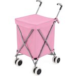 Costway - chariot de courses pliable 90 l sac oxford amovible impermeable et 2 roues freinage, caddie ...
