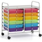 Costway - chariot de rangement � roulettes 12 tiroirs en pp, tour de rangement avec tablette, roues universell ...