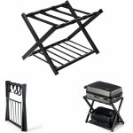 Costway - porte valise support de bagages pliable 68x43x58 cm avec 2 etages et 4 sangles en mtal noir ...