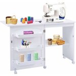 Costway table de couture pliante meuble pour machine  coudre avec 3 etagres pour bobines et roulettes ...