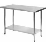 Costway table de travail cuisine en acier inoxydable plan de travail cuisine avec 2 etag�res 122x61x90cm, ...