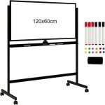 Costway - tableau blanc magntique 120x60cm double face rversible 360 mobile 2 hauteur effaable  ...