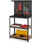 Costway - tabli atelier garage � 3 �tag�res cadre en acier avec 2 panneaux perfor�s et 13 accessoires ...