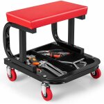 Costway tabouret roulant garage avec plateau � outils de rangement, si�ge de m�canicien rembourr� avec ...