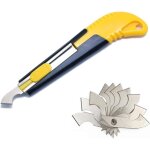 Un couteau coupe - verre tout usage, jaune et noir, comprenant 10 lames de rechange