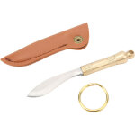 Couteau de poche en laiton et acier inoxydable avec �tui en cuir et porte - cl�s, mini couteau multifonction ...
