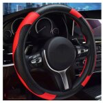 Couvre volant cuir microfibre, noir rouge couvre volant voiture respirant pu avec couvercle frein main ...