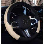 Couvre volant en cuir microfibre wavy line splice beige