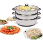 Cuiseur  vapeur en acier inoxydable - multifonctions - avec couvercle en verre - 3 couches - 28 cm
