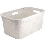 Curver ? panier � linge rectangulaire 45 l en rotin blanc ? 3 poign�es ? dimensions 592x380x270 mm ? ...