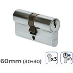Cylindre de serrure 60mm - nickel mat - came courte r13 - 3 cls incluses