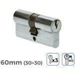 Cylindre de porte  nickel 60mm (30 + 30mm) court cam r13 avec 3 cls inclus edm