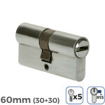 Cylindre de scurit 60mm - nickel - 5 cls incluses - cam longue r15